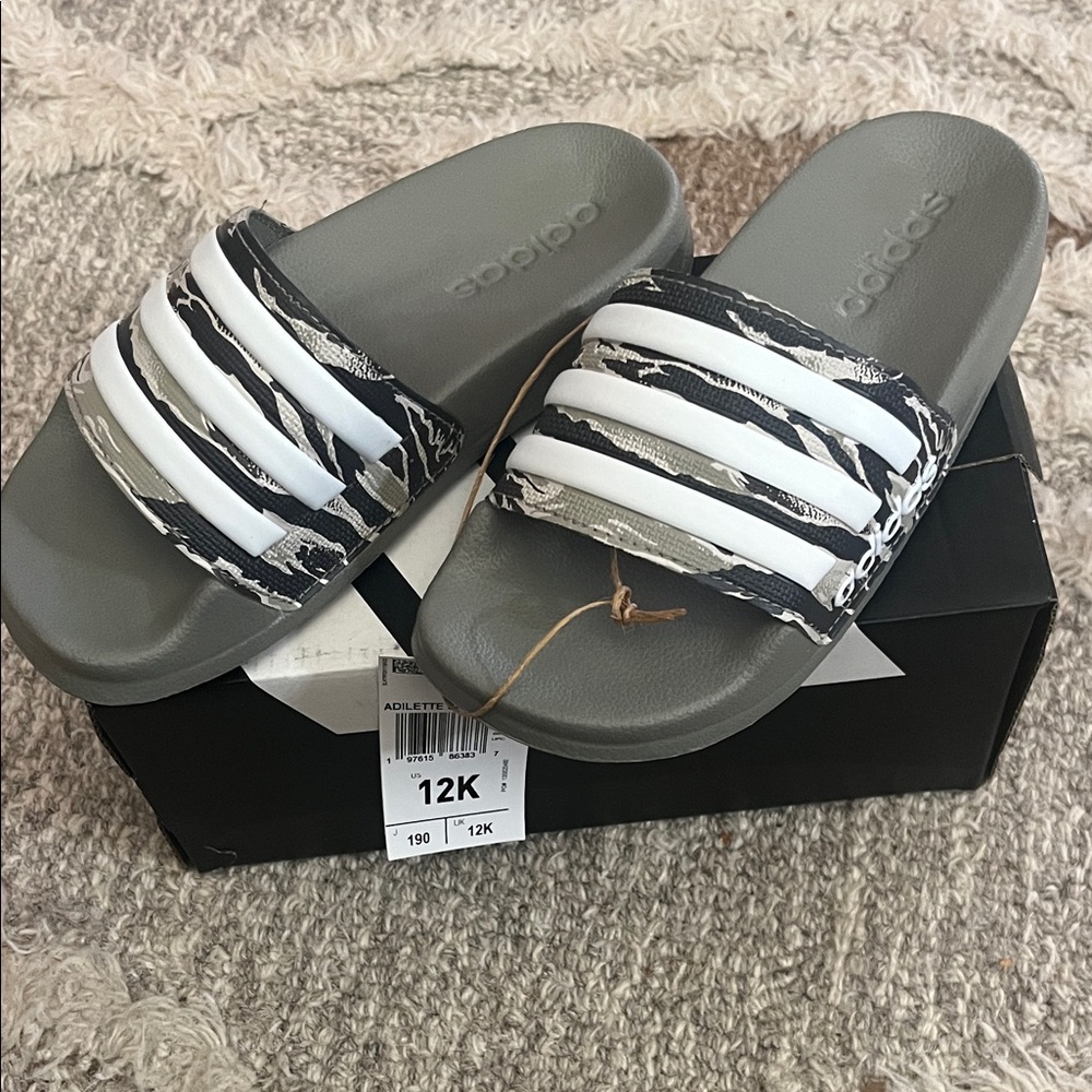 Adidas Black and White Slide Sandals